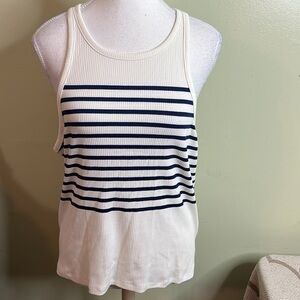 J. Crew New favorite tank striped vintage rib White Navy Striped Top, size XXL